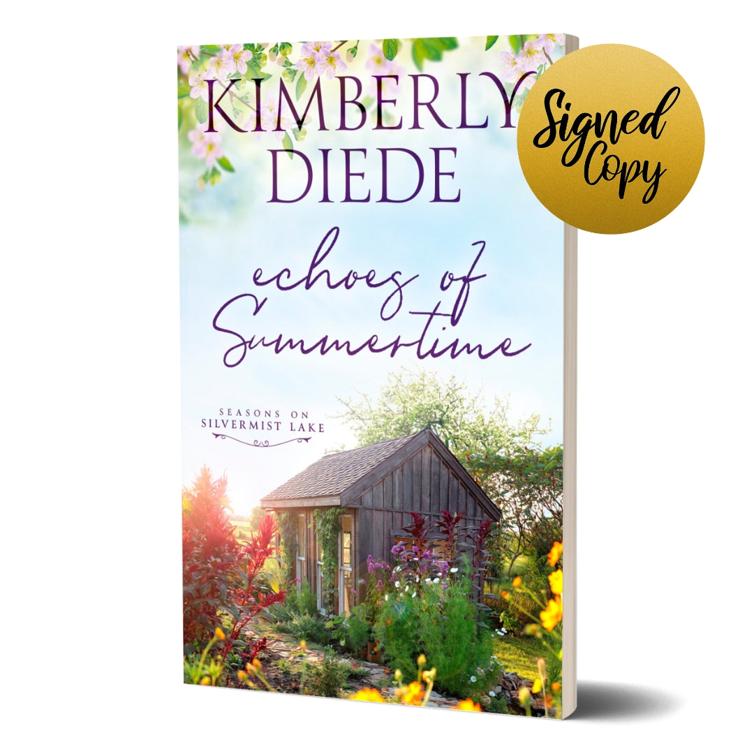 Book cover of 'Echoes of Summertime' by Kimberly Diede with a scenic illustration and 'Signed Copy' label.
