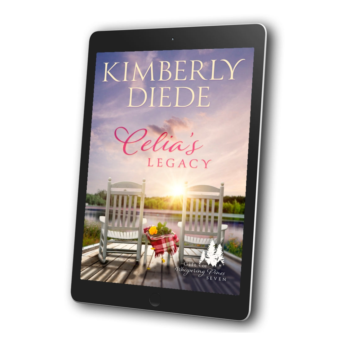 Tablet displaying the book cover of 'Celia's Legacy' by Kimberly Diede on a white background