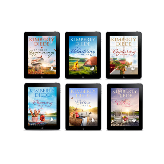 Covers of Books 2 through 7 in the Gift of Whispering Pines women's fiction series by Kimberly Diede