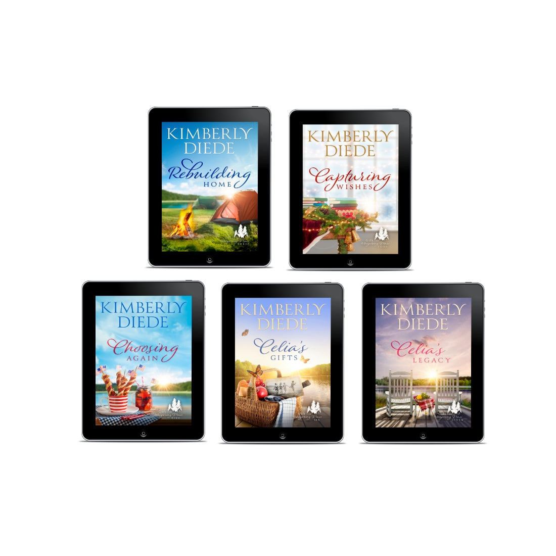 Covers for EBOOK bundle of Books 3 through 7 in the complete Gift of Whispering Pines women's fiction series by Kimberly Diede.
