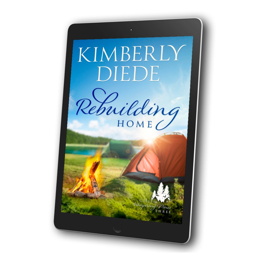 Ebook cover for 'Rebuilding Home by Kimberly Diede displayed on a tablet.